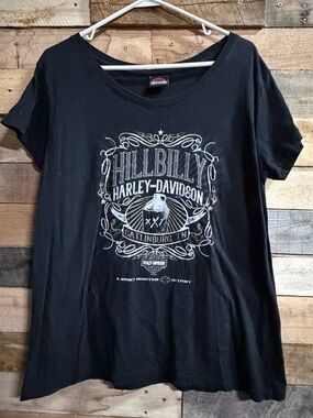 Harley-Davidson Black Tee with White and Tan Hillbilly Graphic